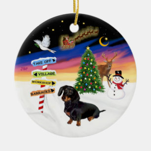 Xmas Signs - Black-Tan Dachshund #14 Ceramic Tree Decoration