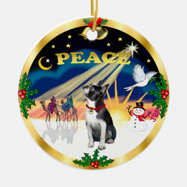 Xmas Signs - Boston Terrier #3 Ceramic Tree Decoration (Front)