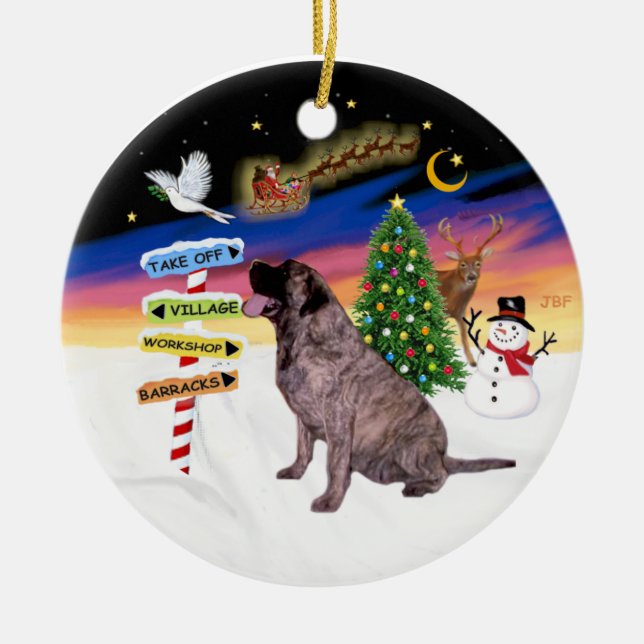 Xmas Signs - Brindle Bull Mastiff Ceramic Tree Decoration (Front)