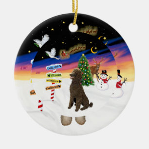 Xmas Signs - Chocolate Standard Poodle Ceramic Tree Decoration