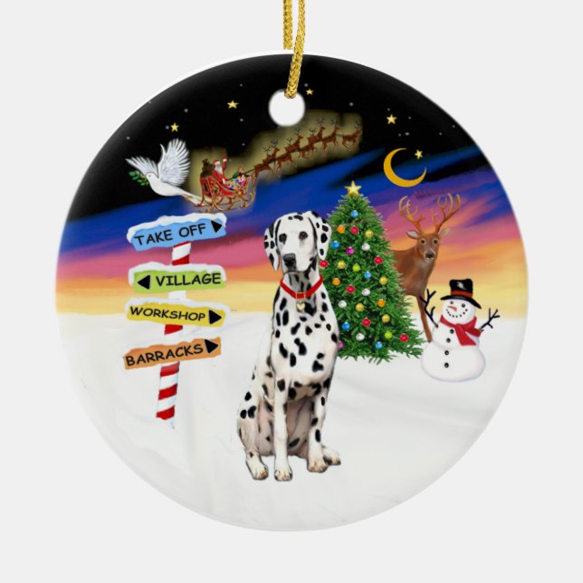 Xmas Signs - Dalmatian - red collar Ceramic Tree Decoration (Front)