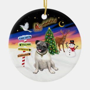 Xmas Signs - Fawn Pug #18 Ceramic Tree Decoration