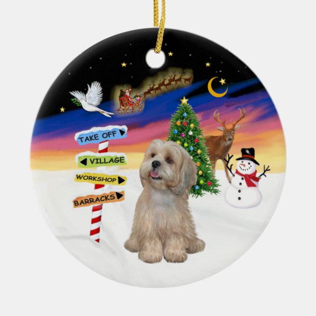 Xmas Signs - Lhasa Apso (R2) Ceramic Tree Decoration (Front)