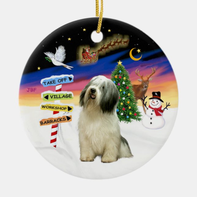 Xmas Signs - Polish Lowland Sheepdog Ceramic Tree Decoration (Front)