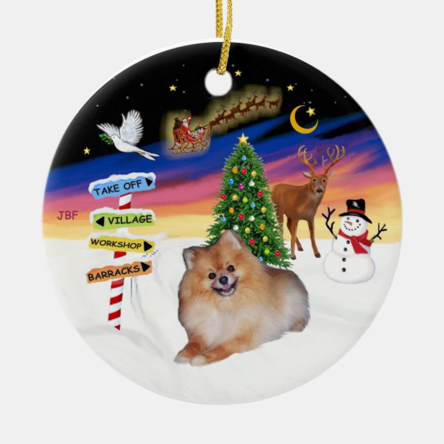Xmas Signs - Pomeranian #4 Ceramic Tree Decoration (Front)