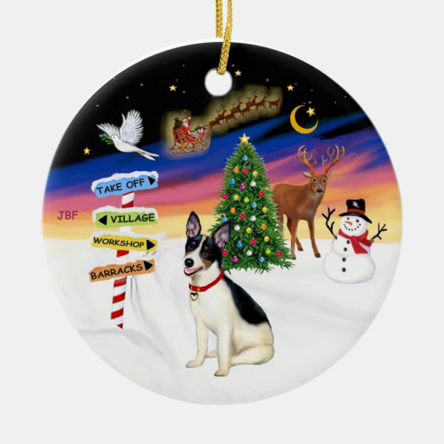 Xmas Signs - Rat Terrier Ceramic Tree Decoration (Front)