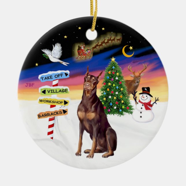 Xmas Signs - Red Doberman Ceramic Tree Decoration (Front)