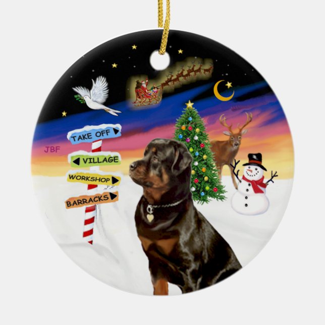 Xmas Signs - Rottweiler Ceramic Tree Decoration (Front)