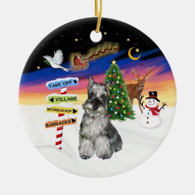 Xmas Signs - Schnauzer #4 Ceramic Tree Decoration (Front)