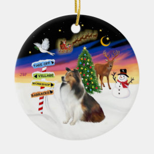 Xmas Signs - Shetland Sheepdog (L) Ceramic Tree Decoration