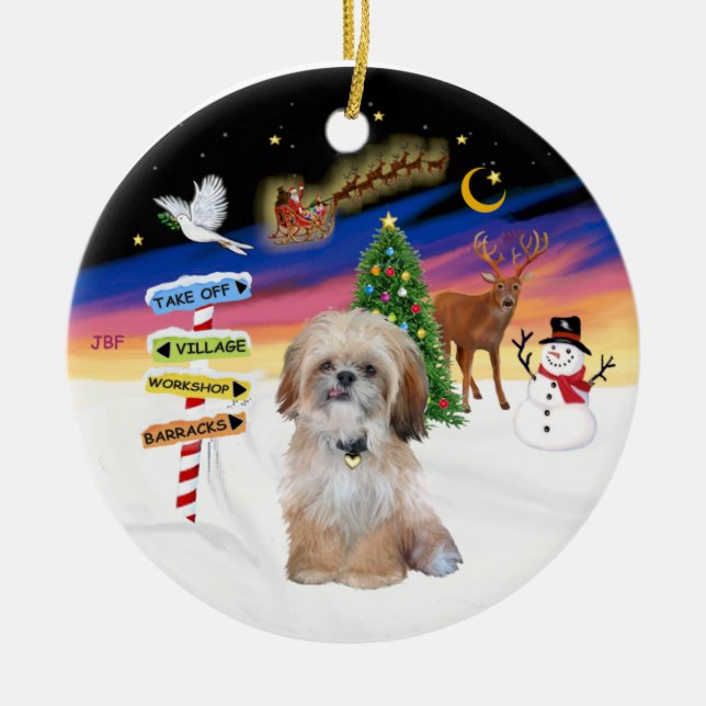 Xmas Signs - Shih Tzu (P) Ceramic Tree Decoration (Front)