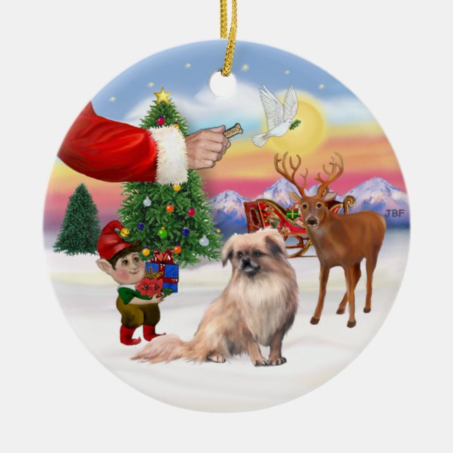 Xmas Signs - Tibetan Spaniel Ceramic Tree Decoration (Front)