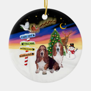 Xmas Signs - Two Bssset Hounds Ceramic Tree Decoration