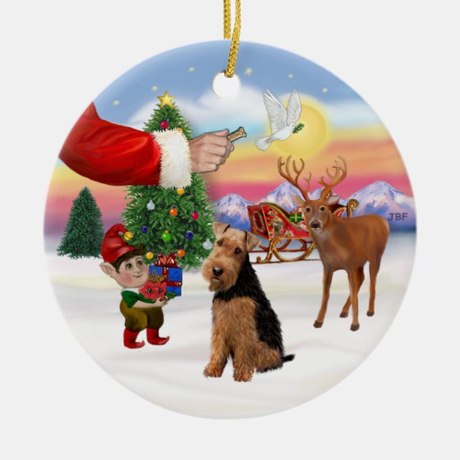 Xmas Signs - Welsh Terrier Ceramic Tree Decoration (Front)