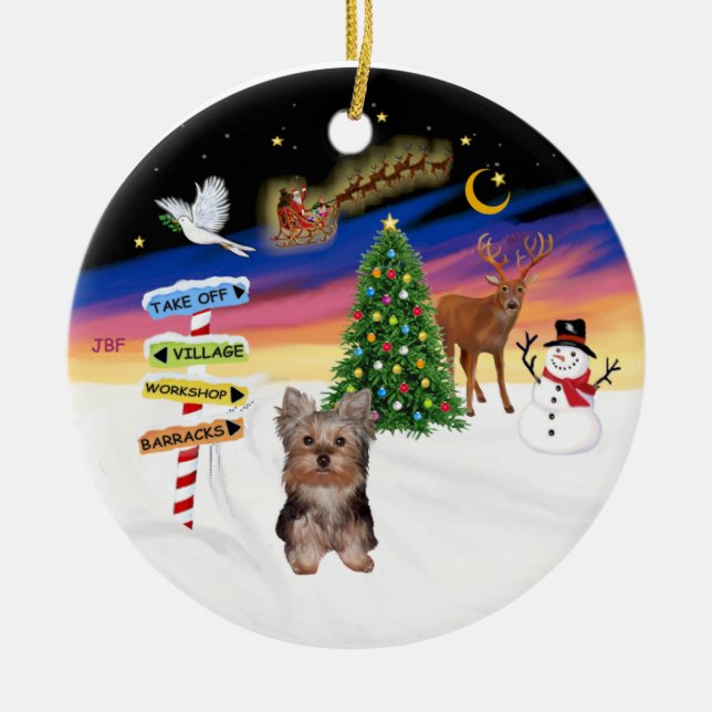 Xmas Signs - Yorkshire Terrier puppy Ceramic Tree Decoration (Front)