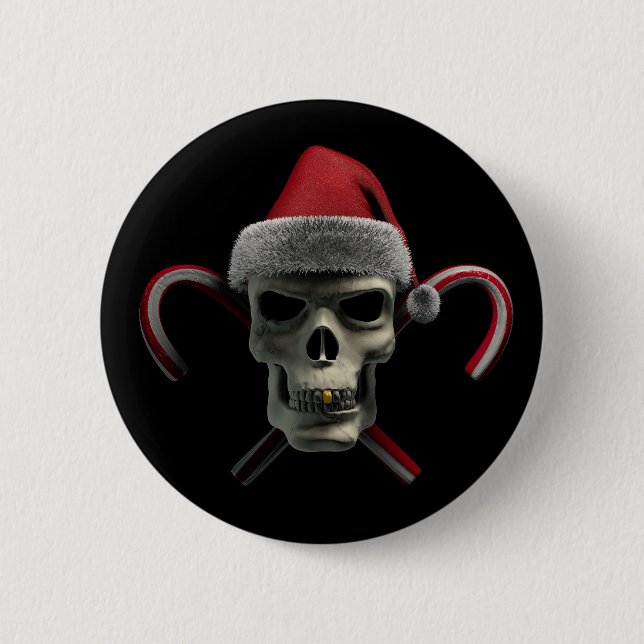 Xmas Skull 6 Cm Round Badge (Front)