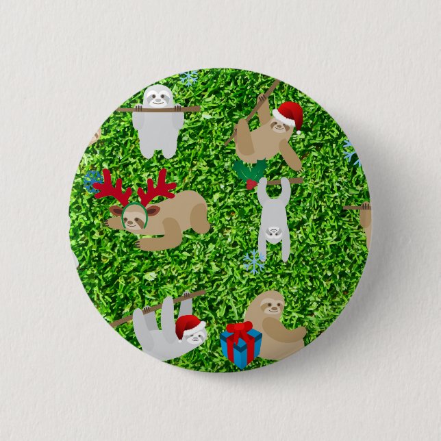xmas sloth 6 cm round badge (Front)