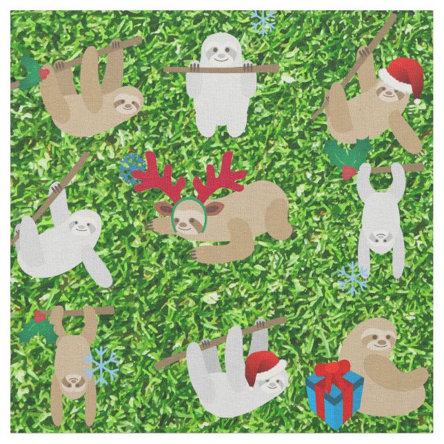 xmas sloth christmas fabric (Close Up)