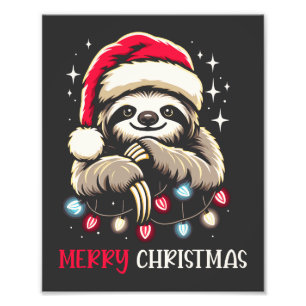 Xmas Sloth Festive Santa Photo Print