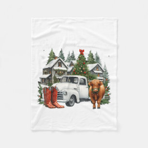 Xmas Small Town Christmas Boot Santa Highland Cow  Fleece Blanket
