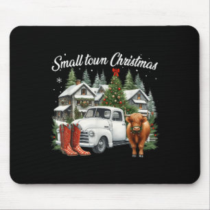 Xmas Small Town Christmas Boot Santa Highland Cow Mouse Mat