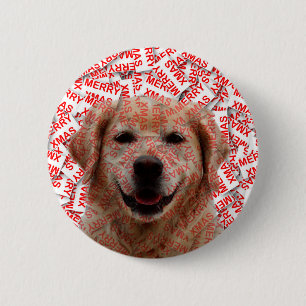 Xmas Smiling Golden Retriever Dog 6 Cm Round Badge