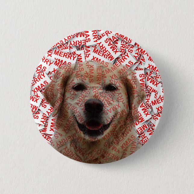 Xmas Smiling Golden Retriever Dog 6 Cm Round Badge (Front)