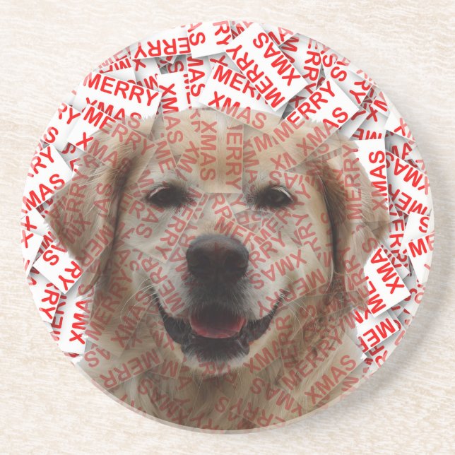 Xmas Smiling Golden Retriever Dog Coaster (Front)