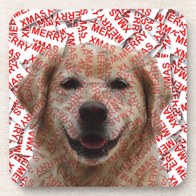 Xmas Smiling Golden Retriever Dog Coaster (Front)