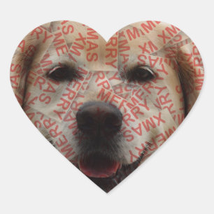 Xmas Smiling Golden Retriever Dog Heart Sticker