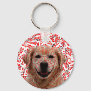 Xmas Smiling Golden Retriever Dog Key Ring