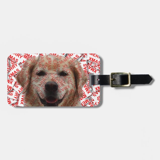 Xmas Smiling Golden Retriever Dog Luggage Tag (Front Horizontal)