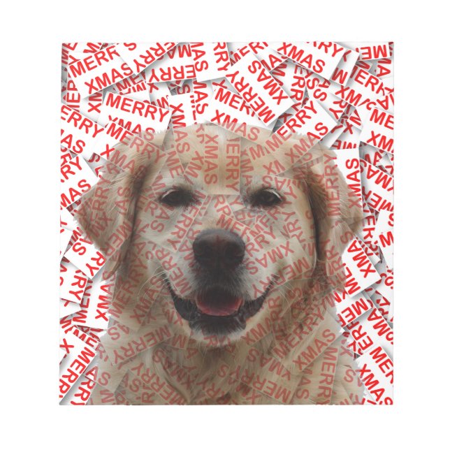 Xmas Smiling Golden Retriever Dog Notepad (Front)