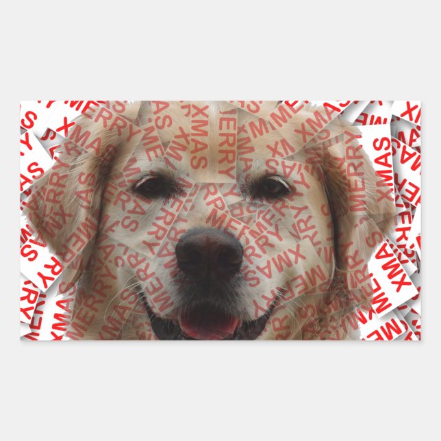 Xmas Smiling Golden Retriever Dog Rectangular Sticker (Front)