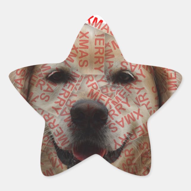 Xmas Smiling Golden Retriever Dog Star Sticker (Front)