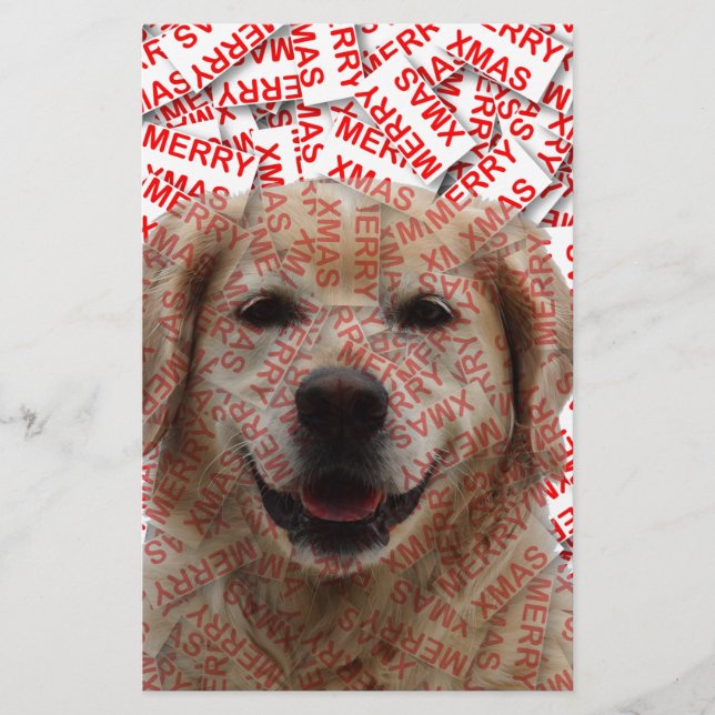 Xmas Smiling Golden Retriever Dog Stationery (Front)