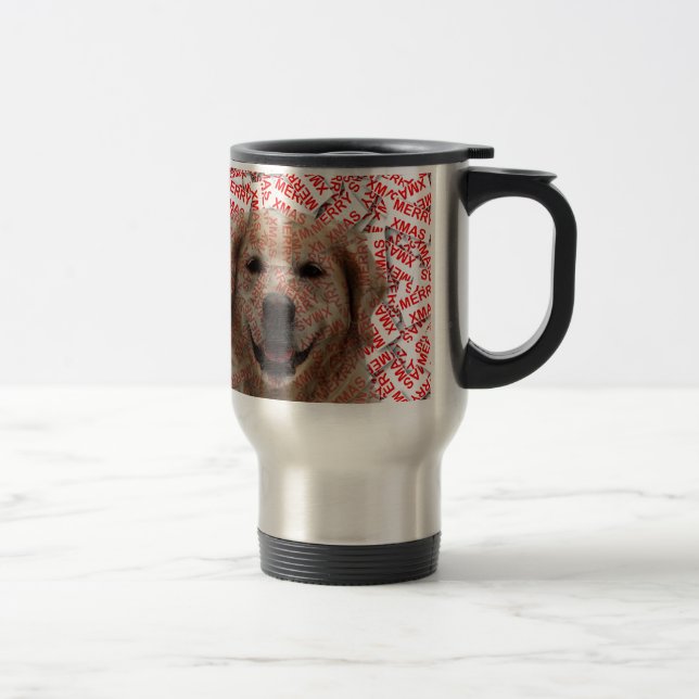Xmas Smiling Golden Retriever Dog Travel Mug (Right)