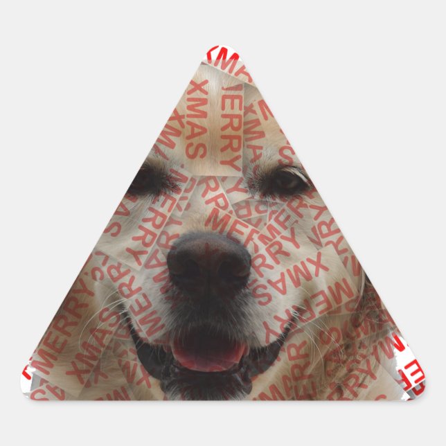 Xmas Smiling Golden Retriever Dog Triangle Sticker (Front)