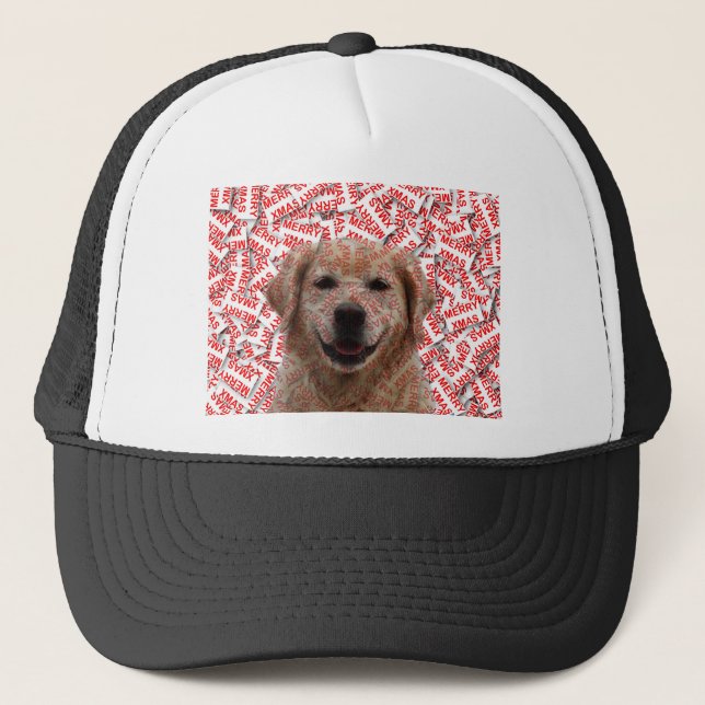 Xmas Smiling Golden Retriever Dog Trucker Hat (Front)