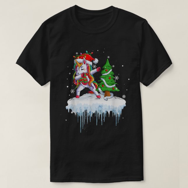 XMas Snow Winter Christmas Fairy Lights Unicorn Da T-Shirt (Design Front)