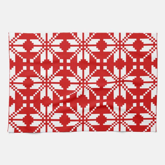 Xmas Snowflake Christmas Pattern Tea Towel (Horizontal)