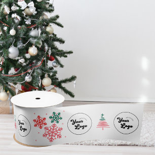 Xmas Snowflake Tree Custom Business Company Logo  Satin Ribbon
