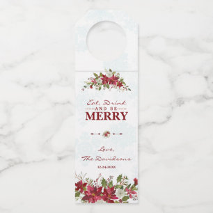 Xmas Snowflakes Poinsettia Eat Drink and be Merry Bottle Tag