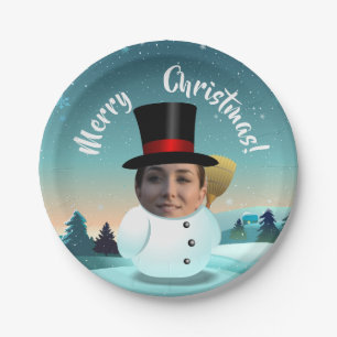 Xmas Snowman Customised With Your Face Paper Plate