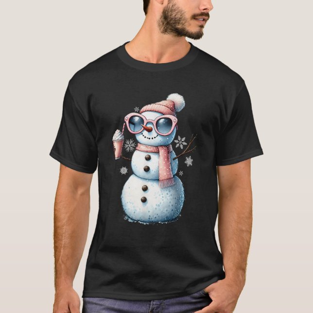 Xmas Snowman Drinking Hot Chocolate Bougie Women C T-Shirt (Front)