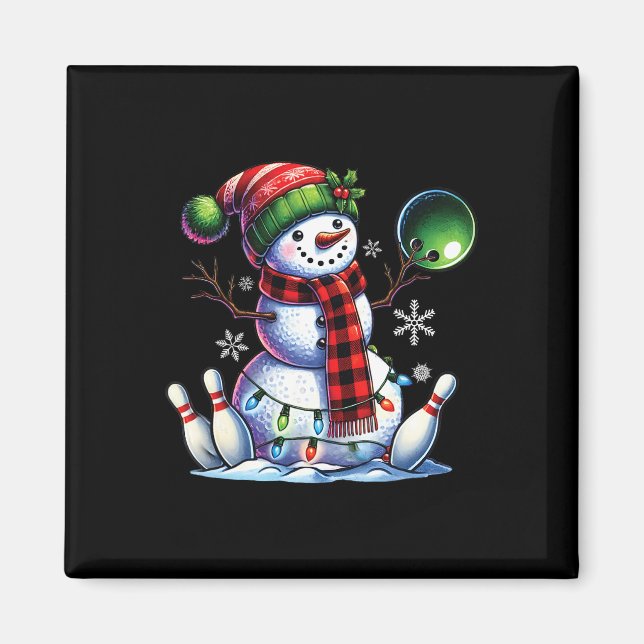 Xmas Snowman Playing Bowling Ll And Pins Christmas Magnet (Front)