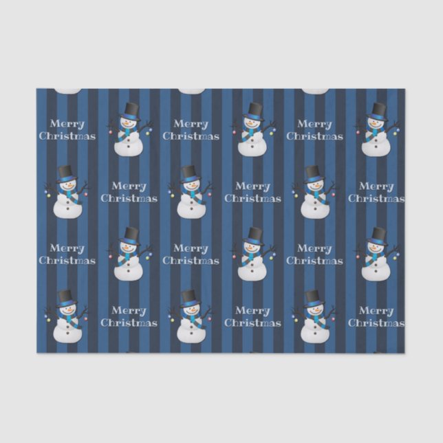 Xmas Snowy Vertical Striped Snowman Tissue Paper (Front)