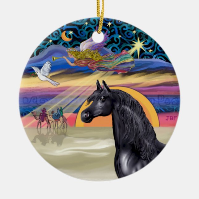 Xmas Star - Arabian Horse (black) Ceramic Tree Decoration (Front)