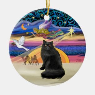 Xmas Star - Black Persian cat Ceramic Tree Decoration