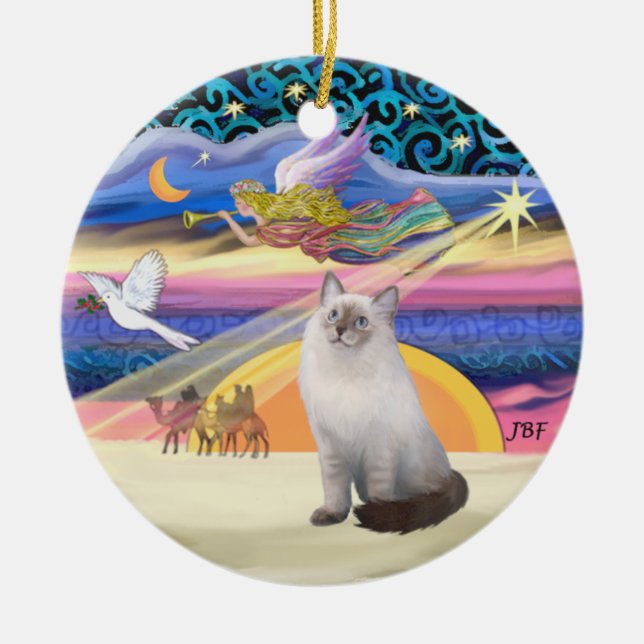Xmas Star - Blue Cream Ragdoll cat Ceramic Tree Decoration (Front)